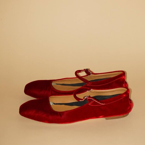Aeyde Uma Red Velvet Mary Jane Flats - Size 38 - Picture 5 of 8